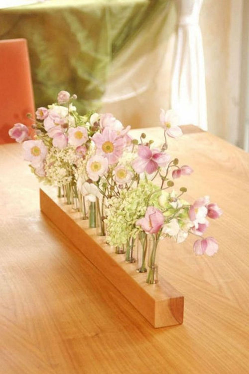 11li Cam Mini Vazo Ahşap Standlı Saksılık Tüp Vazo