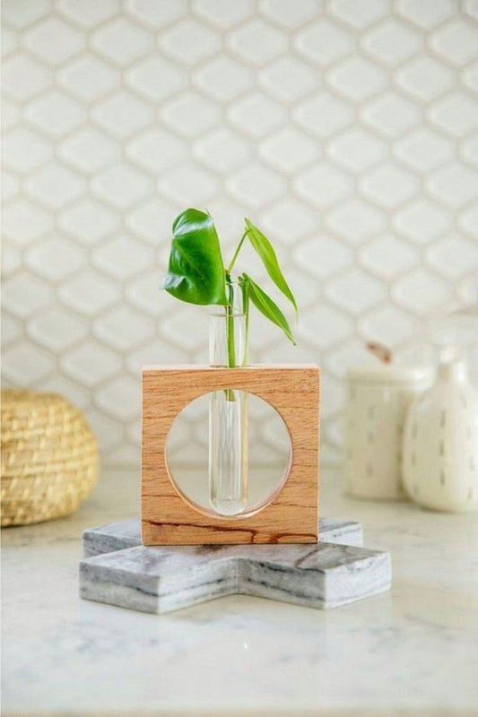 Minimalist Ahşap Cam Vazo